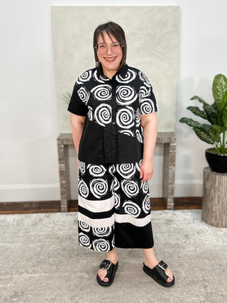 Simply Vanite Printed Poplin Shirt & Crop Pant Set, Black/Circles - Statement Boutique