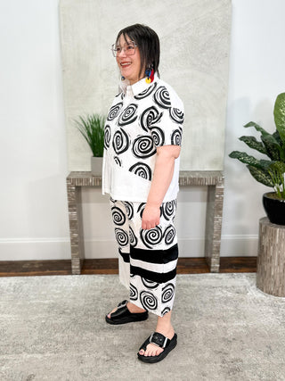 Simply Vanite Printed Poplin Shirt & Crop Pant Set, White/Circles - Statement Boutique