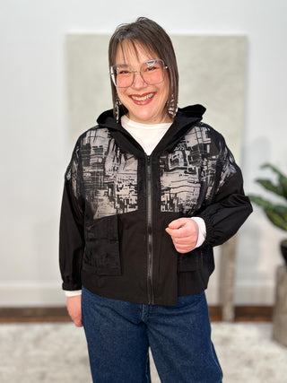 Simply Vanite Sheer Pattern Hoodie Jacket, Black - Statement Boutique