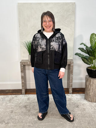 Simply Vanite Sheer Pattern Hoodie Jacket, Black - Statement Boutique