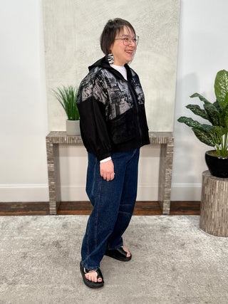 Simply Vanite Sheer Pattern Hoodie Jacket, Black - Statement Boutique