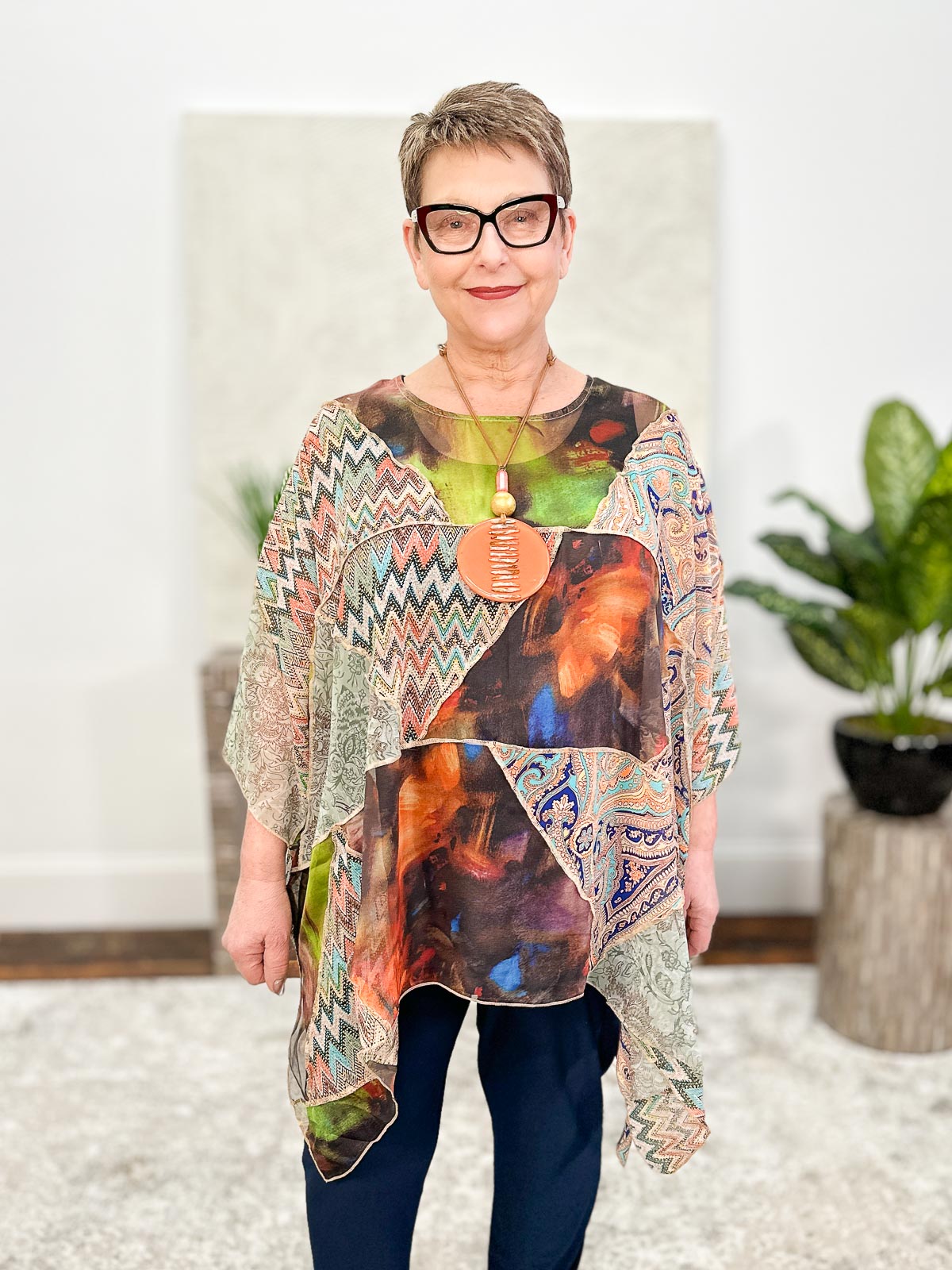 Sterling Styles Patchwork Cover Up Top, Assorted Bright Sterling Styles Patchwork Cover Up Top, Assorted Bright