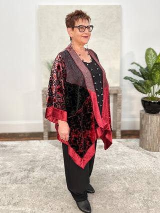 Sterling Styles Patchwork Short Butterfly Jacket, Red Wine - Statement Boutique