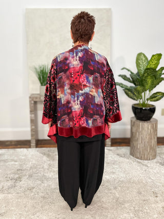Sterling Styles Patchwork Short Butterfly Jacket, Red Wine - Statement Boutique