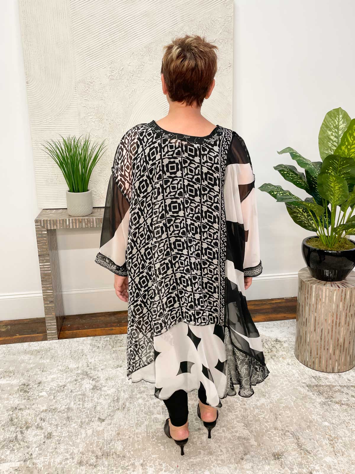 Sterling Styles Patchwork Whisper Tunic, Daisy Black & White - Statement Boutique