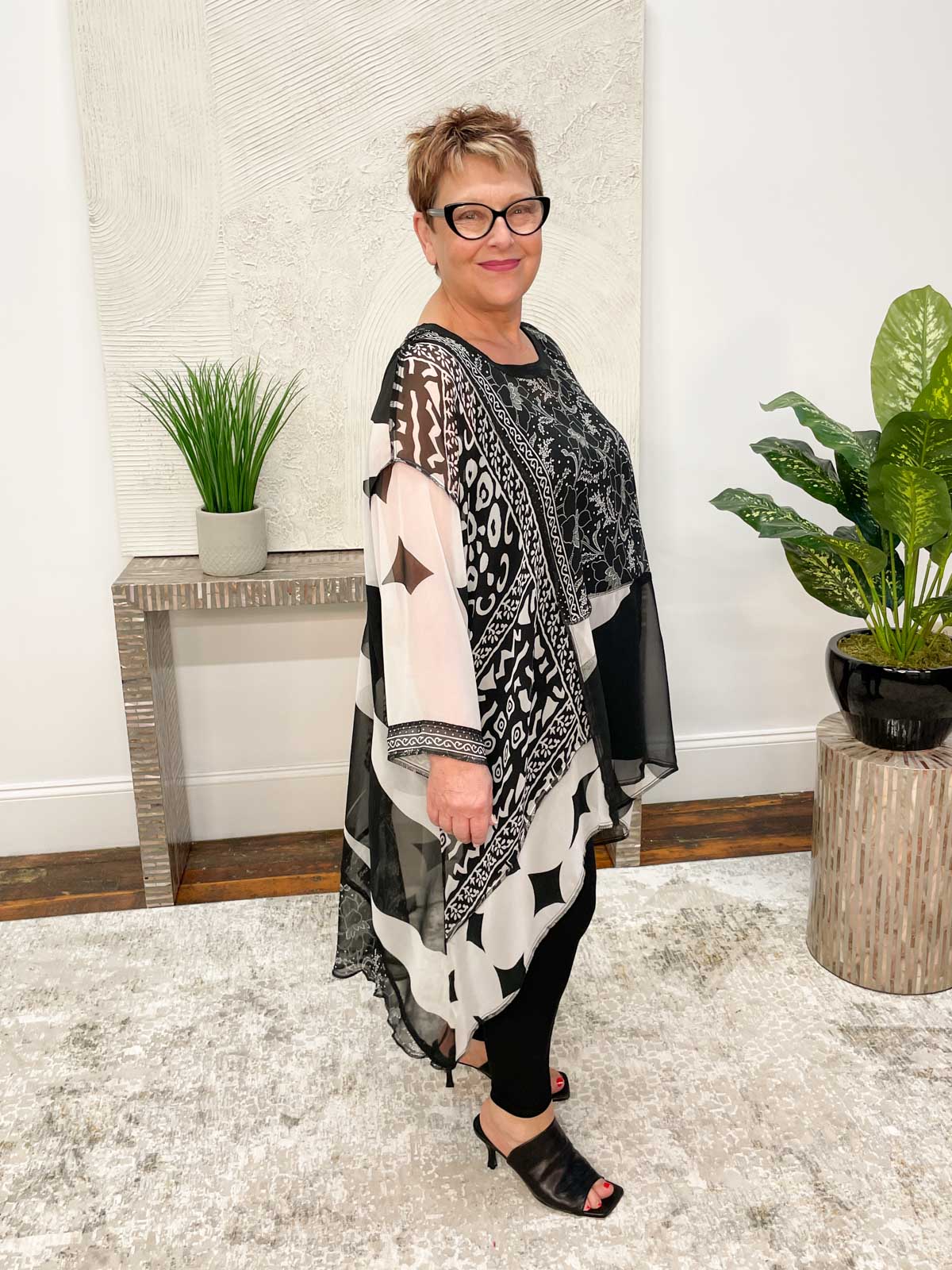 Sterling Styles Patchwork Whisper Tunic, Daisy Black &amp; White - Statement Boutique