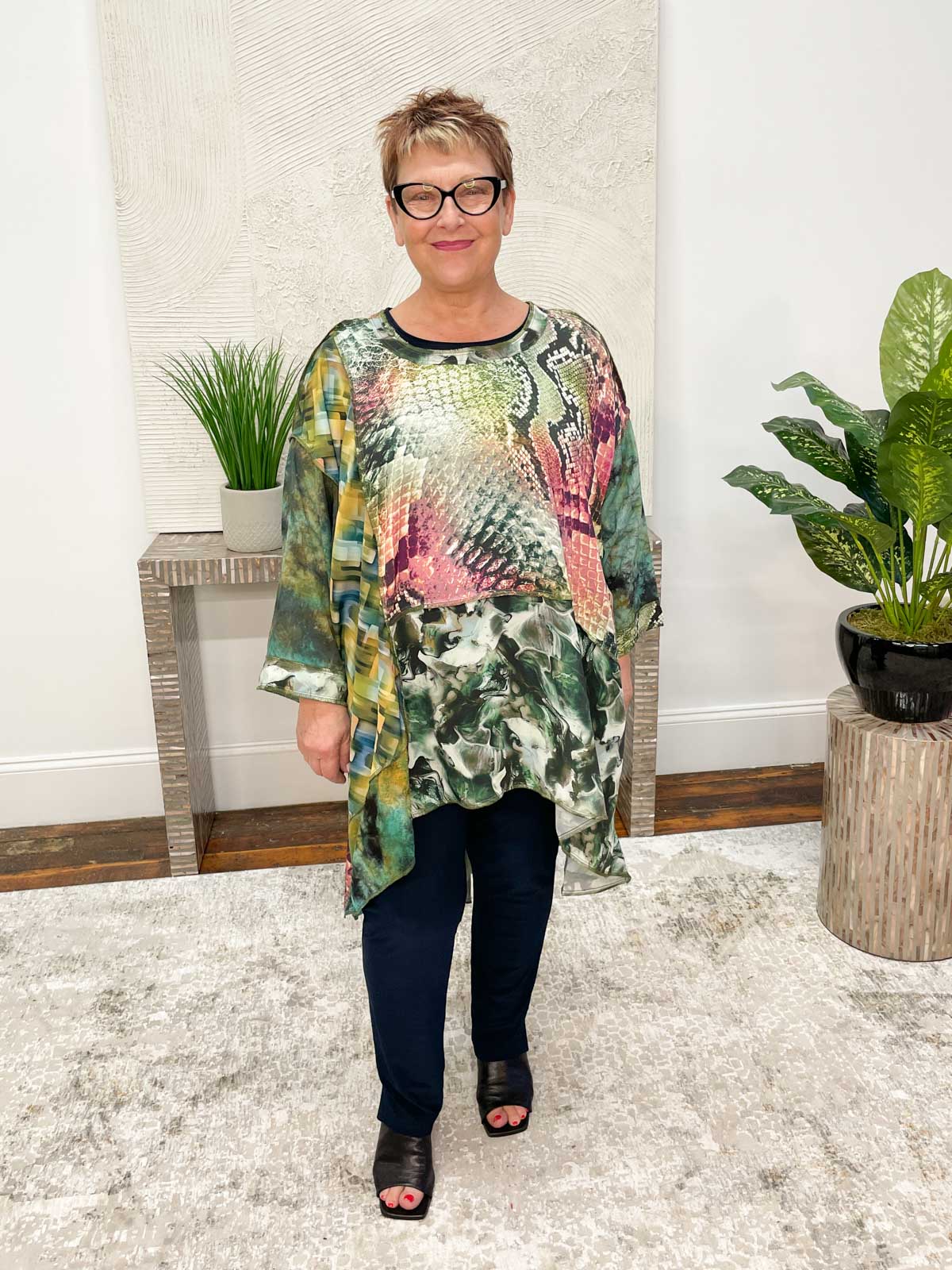 Sterling Styles Patchwork Whisper Tunic, Mysterious Green - Statement Boutique