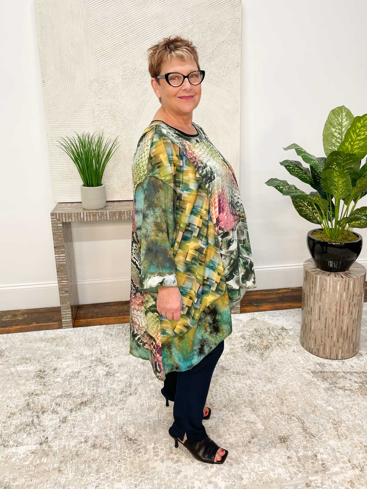 Sterling Styles Patchwork Whisper Tunic, Mysterious Green - Statement Boutique