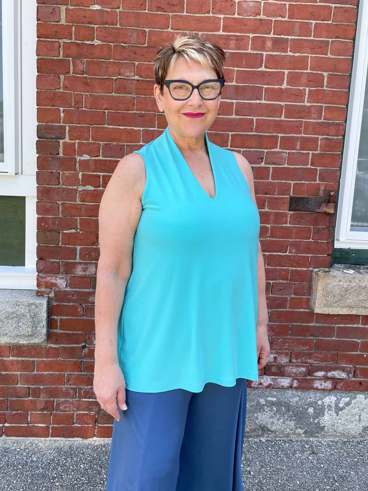 Sympli Deep V Trapeze Tank, Aqua - Statement Boutique