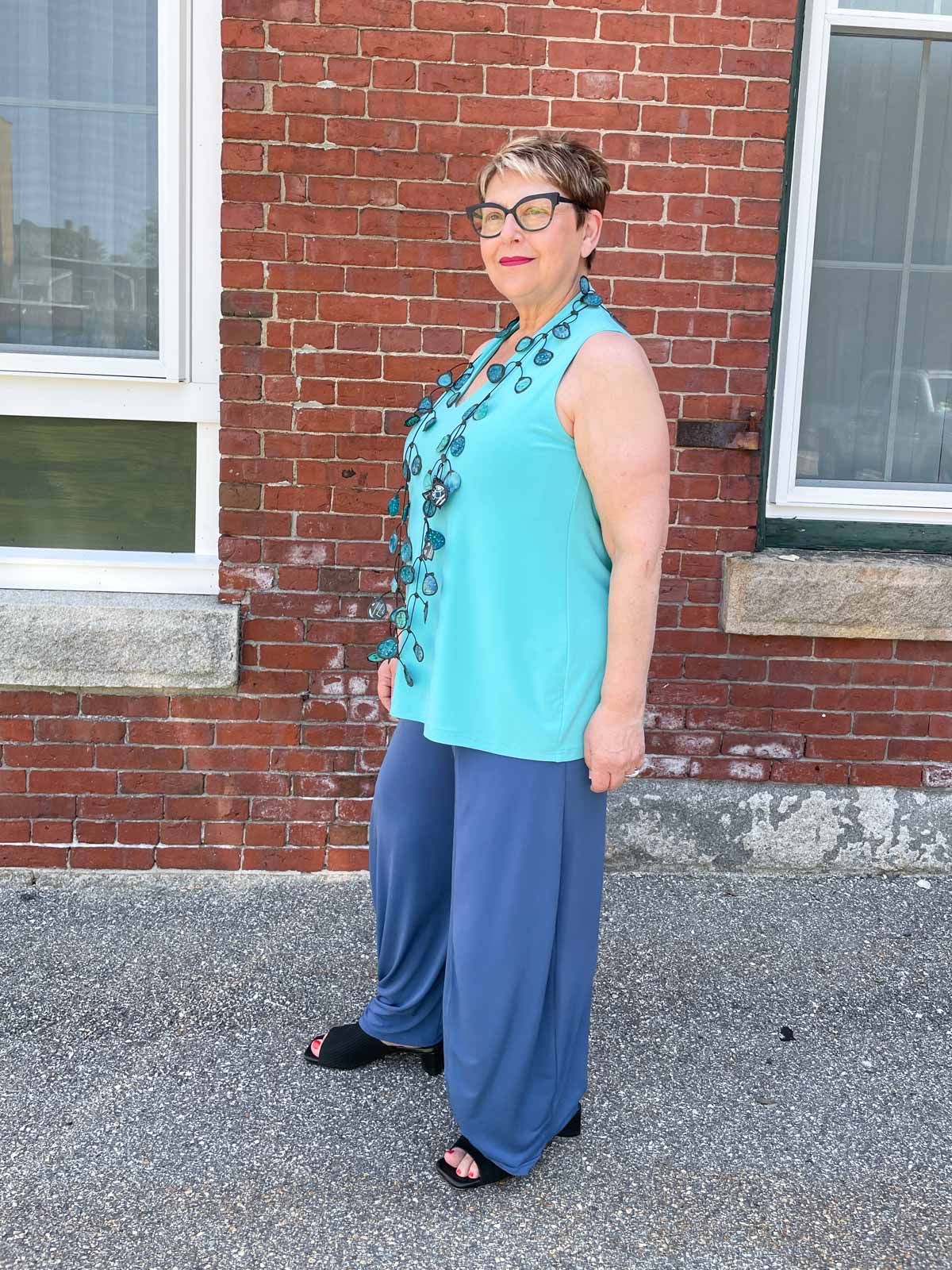 Sympli Deep V Trapeze Tank, Aqua - Statement Boutique