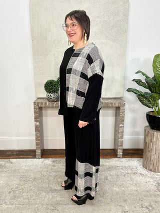 Wide Leg Crop Blocked Print, Black/Cashew Plaid