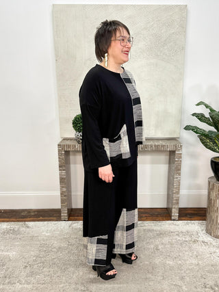 Wide Leg Crop Blocked Print, Black/Cashew Plaid