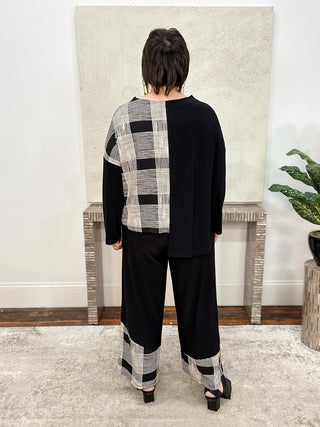 Wide Leg Crop Blocked Print, Black/Cashew Plaid