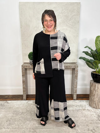 Wide Leg Crop Blocked Print, Black/Cashew Plaid