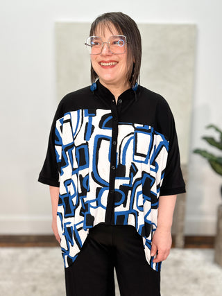 Sympli Serena Shirt Blocked Print, Black/Electric Maze - Statement Boutique