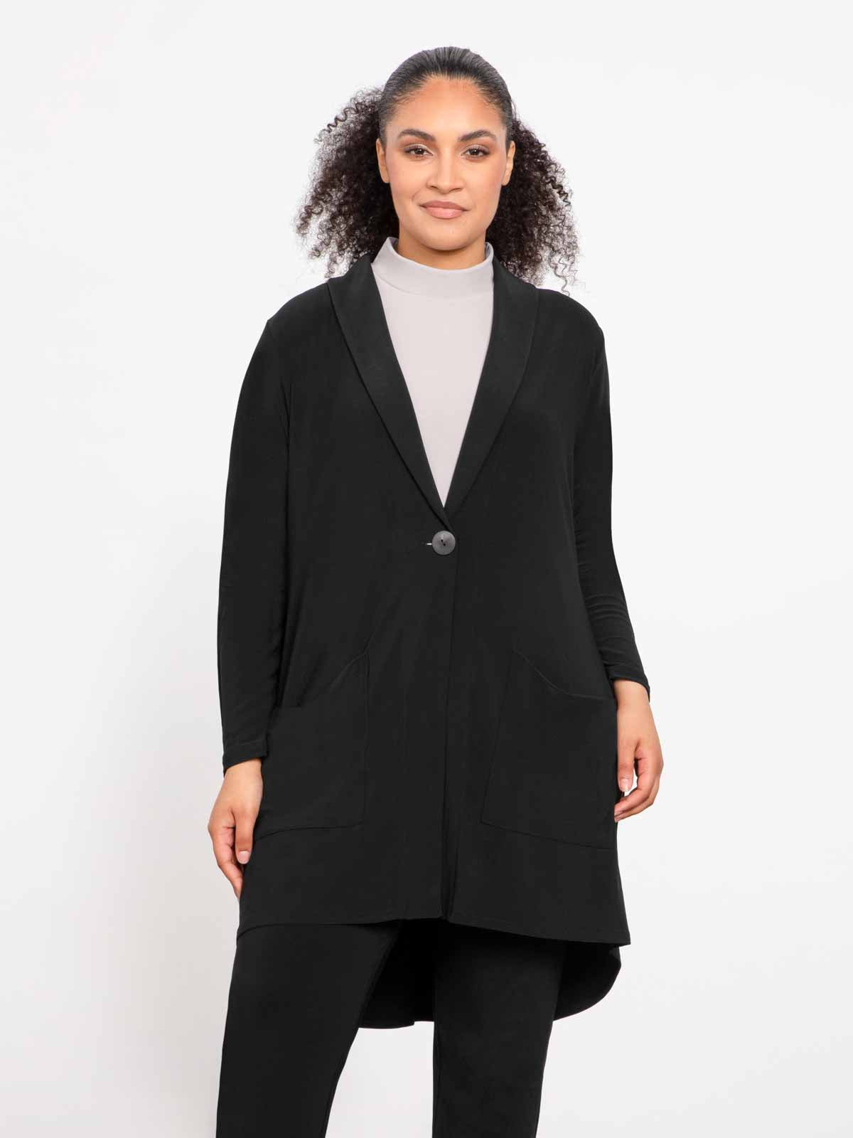 Sympli Shawl Collar Pocket Cardigan, Black - Statement Boutique
