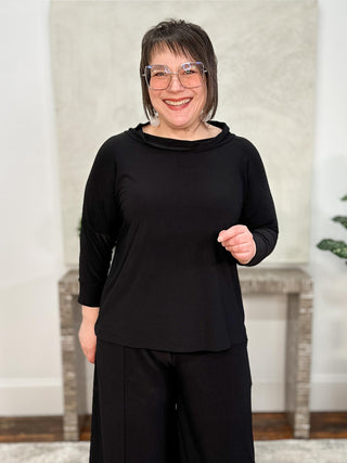 Sympli Slouch Sweatshirt No Ties, 3/4 Sleeve, Black - Statement Boutique