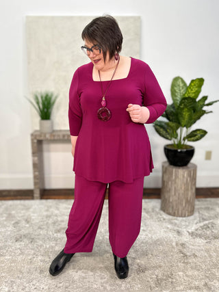 Sympli Square Neck Top, 3/4 Sleeve, Amaranth - Statement Boutique