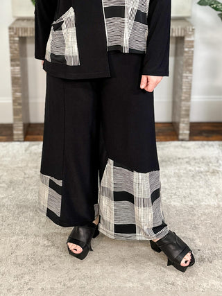 Wide Leg Crop Blocked Print, Black/Cashew Plaid