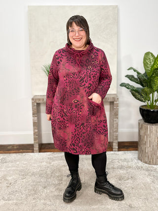 T by Transparente Animal Print Dress, Wine - Statement Boutique