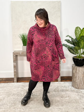 T by Transparente Animal Print Dress, Wine - Statement Boutique