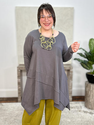 Asymmetric Pullover Tunic, Charcoal