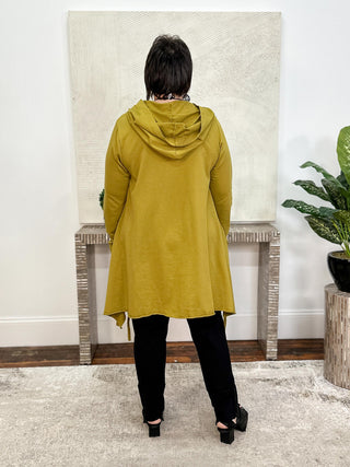 Laser Fringe Hoodie Tunic, Olive Oil