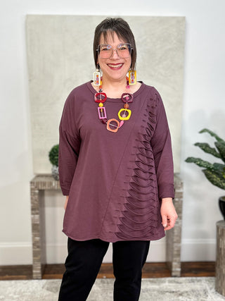 Laser Pullover Top, Bordeaux