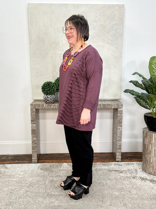 Laser Pullover Top, Bordeaux