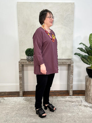 Laser Pullover Top, Bordeaux