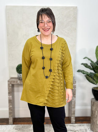 Laser Pullover Top, Olive Oil