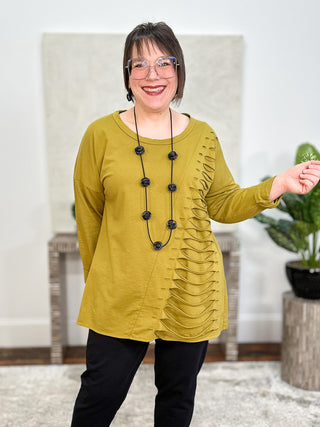 Laser Pullover Top, Olive Oil