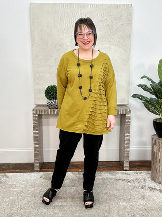 Laser Pullover Top, Olive Oil