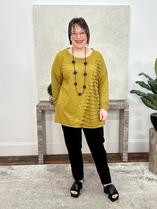Laser Pullover Top, Olive Oil