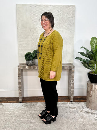 Laser Pullover Top, Olive Oil