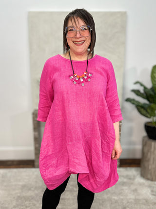 T by Transparente Lisa Dress, Fuchsia - Statement Boutique