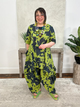 T by Transparente Tie Dye Ruffle Tunic, Kiwi - Statement Boutique