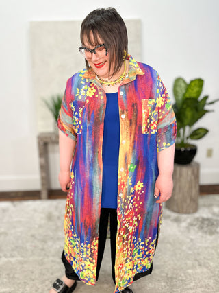 T by Transparente Printed Shirt Dress, Royal Multi - Statement Boutique