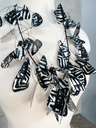 Kinetics Necklace, Black/White Mud Butterfly