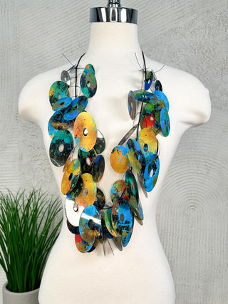 Kinetics Necklace, Sepia/Blue Splash Donuts