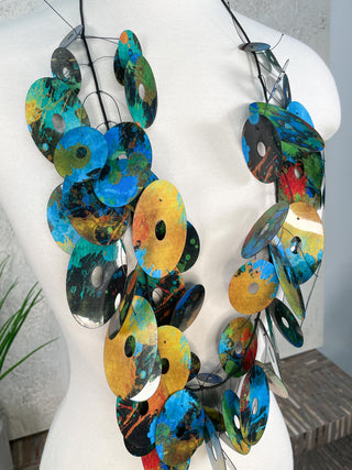 Kinetics Necklace, Sepia/Blue Splash Donuts