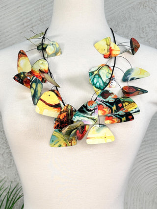 Kinetics Necklace, Yellow/Teal Marble Mix