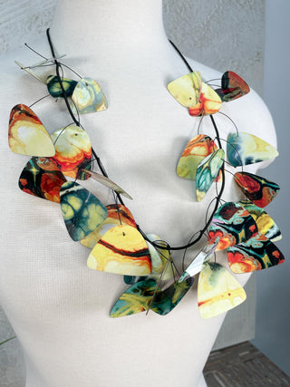 Kinetics Necklace, Yellow/Teal Marble Mix