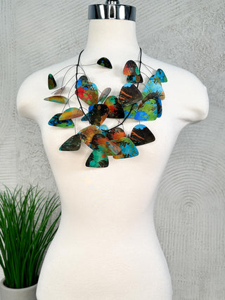 Kinetics Necklace, Sepia/Blue Splash