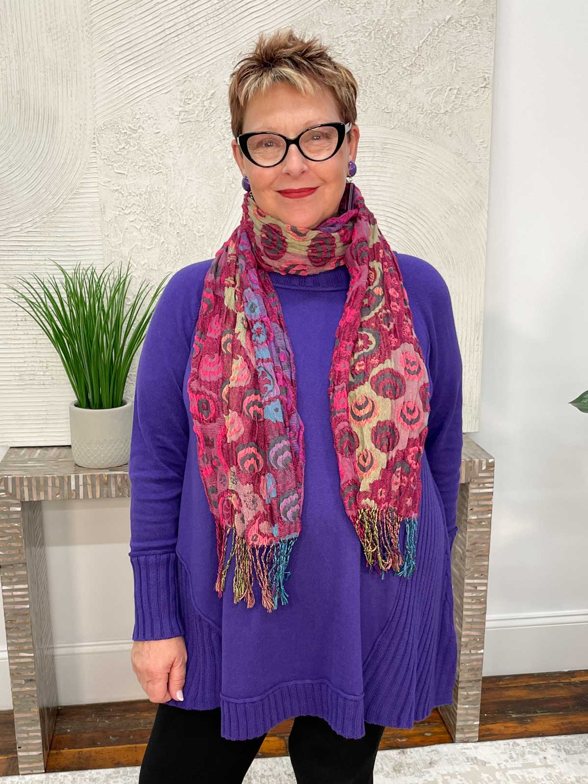 Tan&#39;s Pashmina Ruffle Scarf, Pink Paisley Multi - Statement Boutique