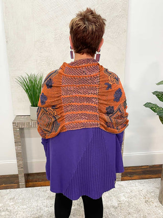 Tan's Pashmina Ruffle Shawl, Orange Blue Multi - Statement Boutique