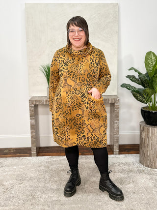 T by Transparente Animal Print Dress, Mustard - Statement Boutique