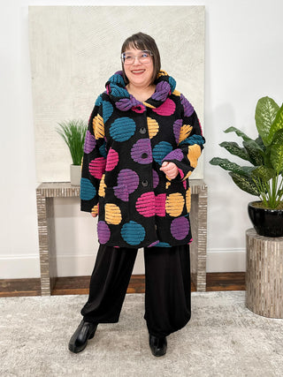 T by Transparente Circle Coat, Black/Multi - Statement Boutique