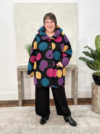 T by Transparente Circle Coat, Black/Multi - Statement Boutique