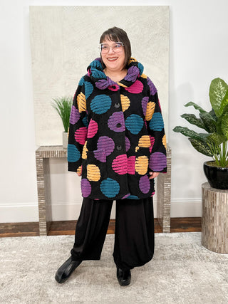 T by Transparente Circle Coat, Black/Multi - Statement Boutique